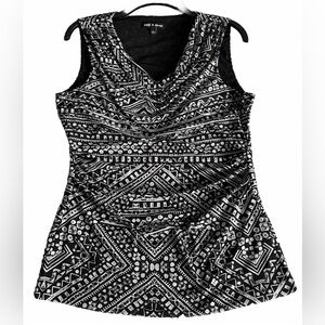 Cable & Gauge Drape Neck Geometric Mesh Overlay Ruched Tank Blouse SZ L Lined